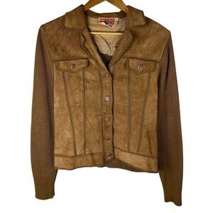 Vintage 70s Ms Pioneer Womens XL Leather Jacket Western Tan Hippie Boho Cowgirl